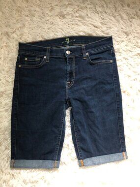 7 for mankind jean Denim shorts women 28 6 low rise bermuda cuff dark wash